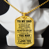 Thumbnail for A gold Dog tag necklace with engraved message for dad. Perfect for father's day gift and dad birthday gift.