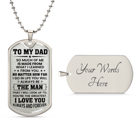 Thumbnail for A silver Dog tag necklace with engraved message for dad. Perfect for father's day gift. 