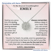 Thumbnail for Magnetic hearts clover necklace for granddaughter displayed in gift box with heartfelt personalized message card, sentimental jewelry gift from grandma grandpa.