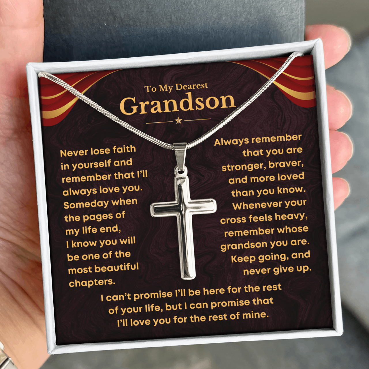 To My Grandson, Never Lose Faith – Cross Necklace (GS100)