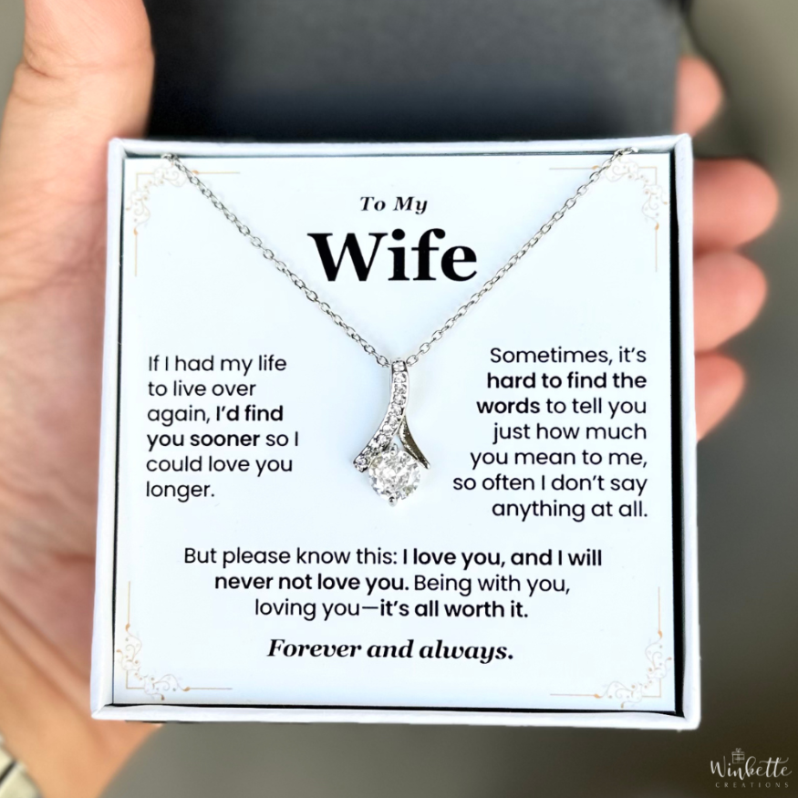 Necklace with a sentimental message card for a wife from husband.