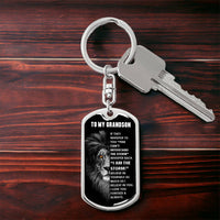 Thumbnail for Custom engraved dog tag keychain gift for grandson, steel finish lifestyle view