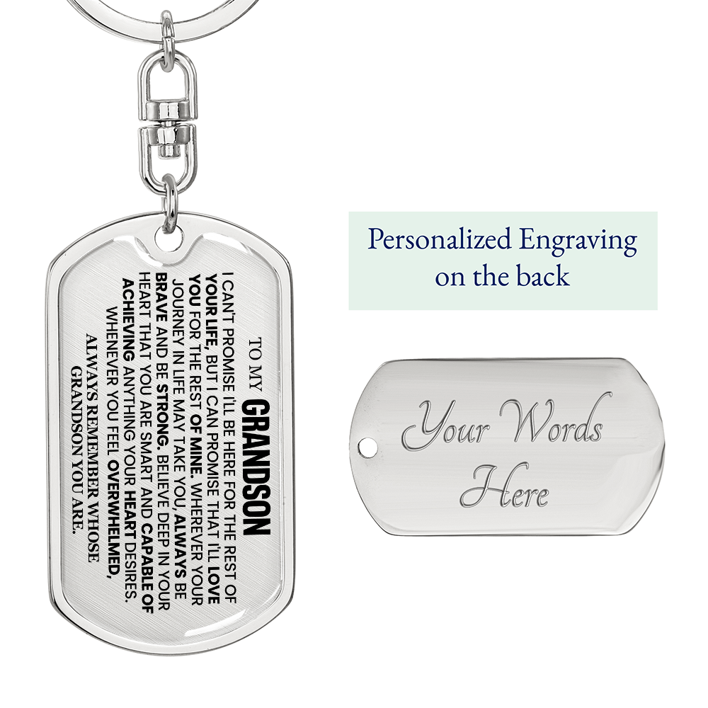 Grandson, Brave & Strong - Personalized Dog Tag Keychain (GS59)