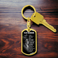 Thumbnail for Personalized grandson gift keychain, engraved dog tag with swivel attachment