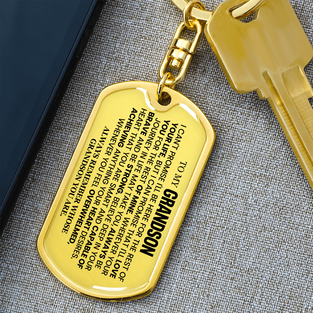 Grandson, Brave & Strong - Personalized Dog Tag Keychain (GS59)