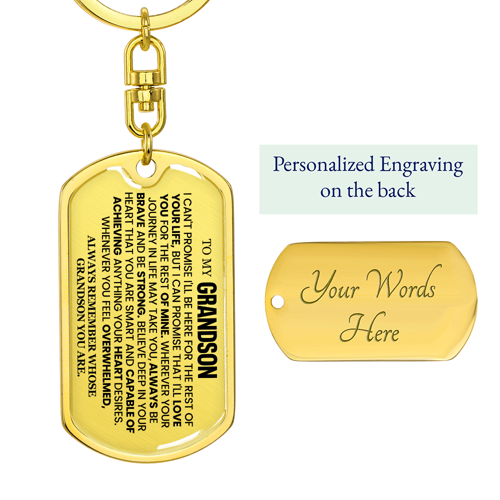 Grandson, Brave & Strong - Personalized Dog Tag Keychain (GS59)