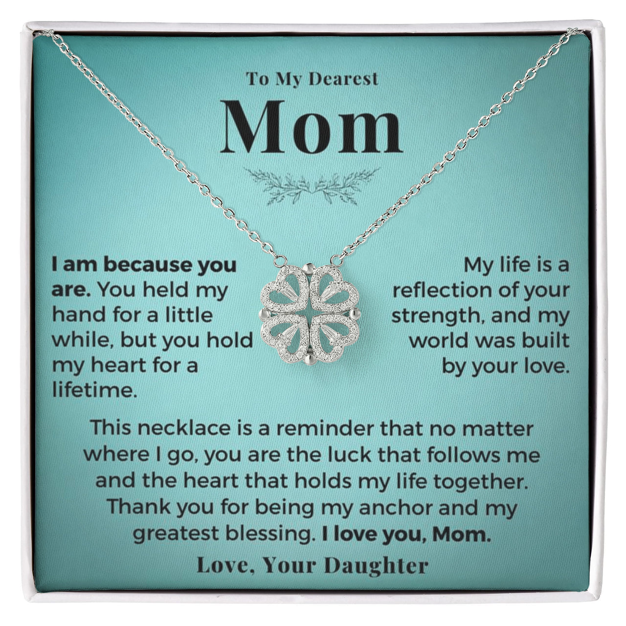 Magnetic Hearts Lucky Clover Necklace meaningful gift for mom - four-leaf clover pendant.