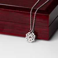 Thumbnail for Magnetic Hearts Necklace with Lucky Clover pendant – heartfelt jewelry gift for women.