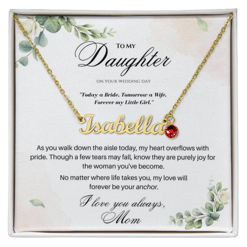 Personalized name necklace 18k yellow gold finish classic box daughter wedding gift.