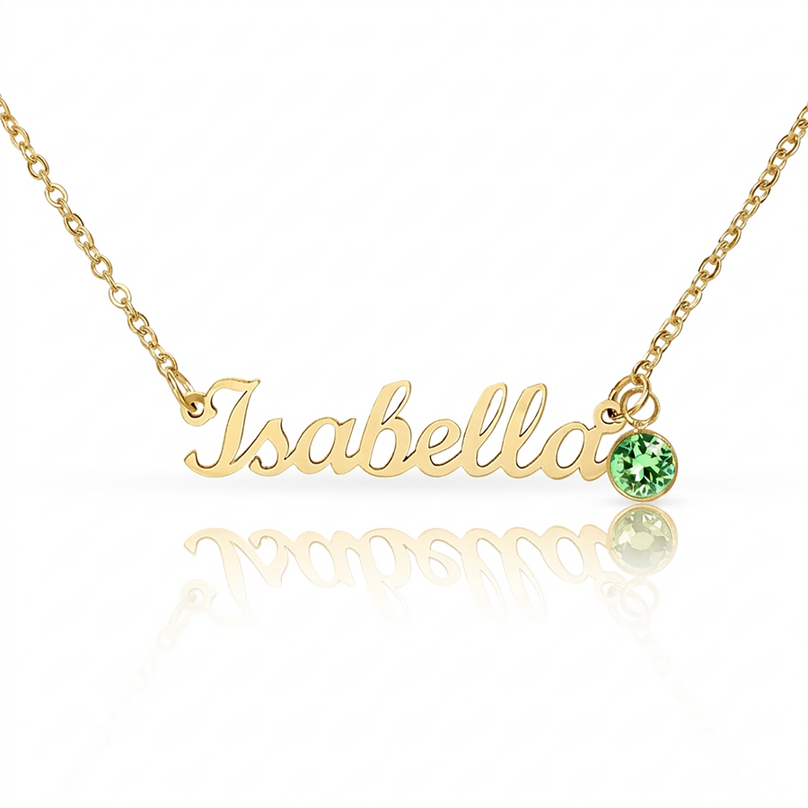 Custom name necklace 18k yellow gold finish birthstone charm gift for daughter.