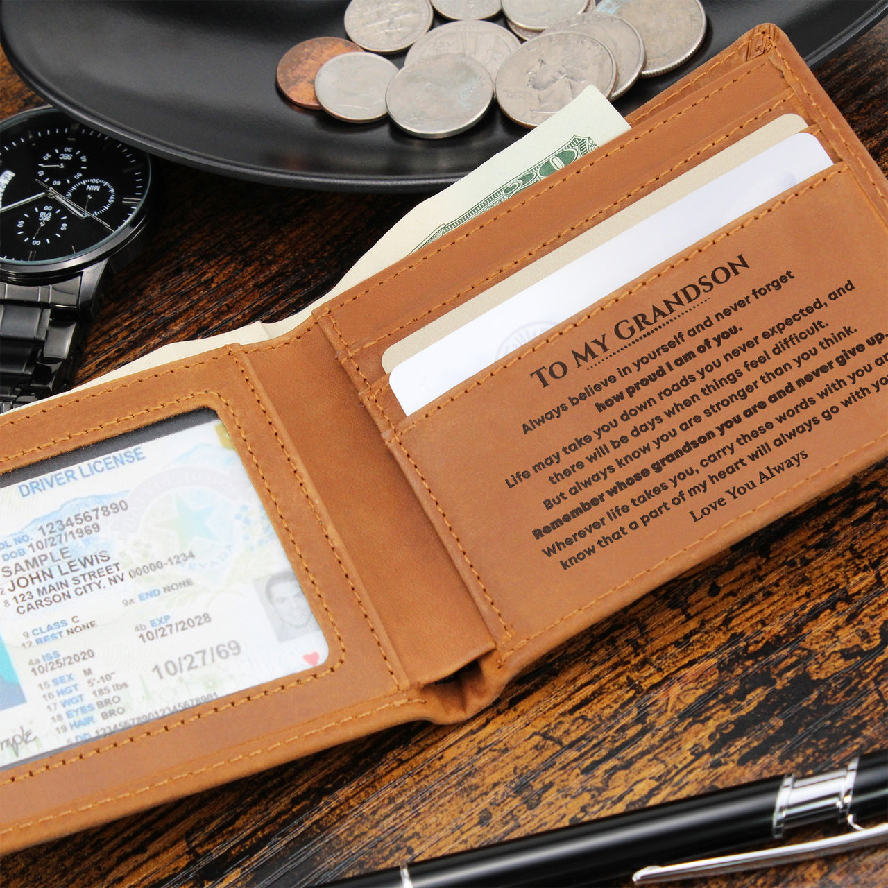 To My Grandson, Remember Whose Grandson You Are - Premium Leather Wallet (GS108)