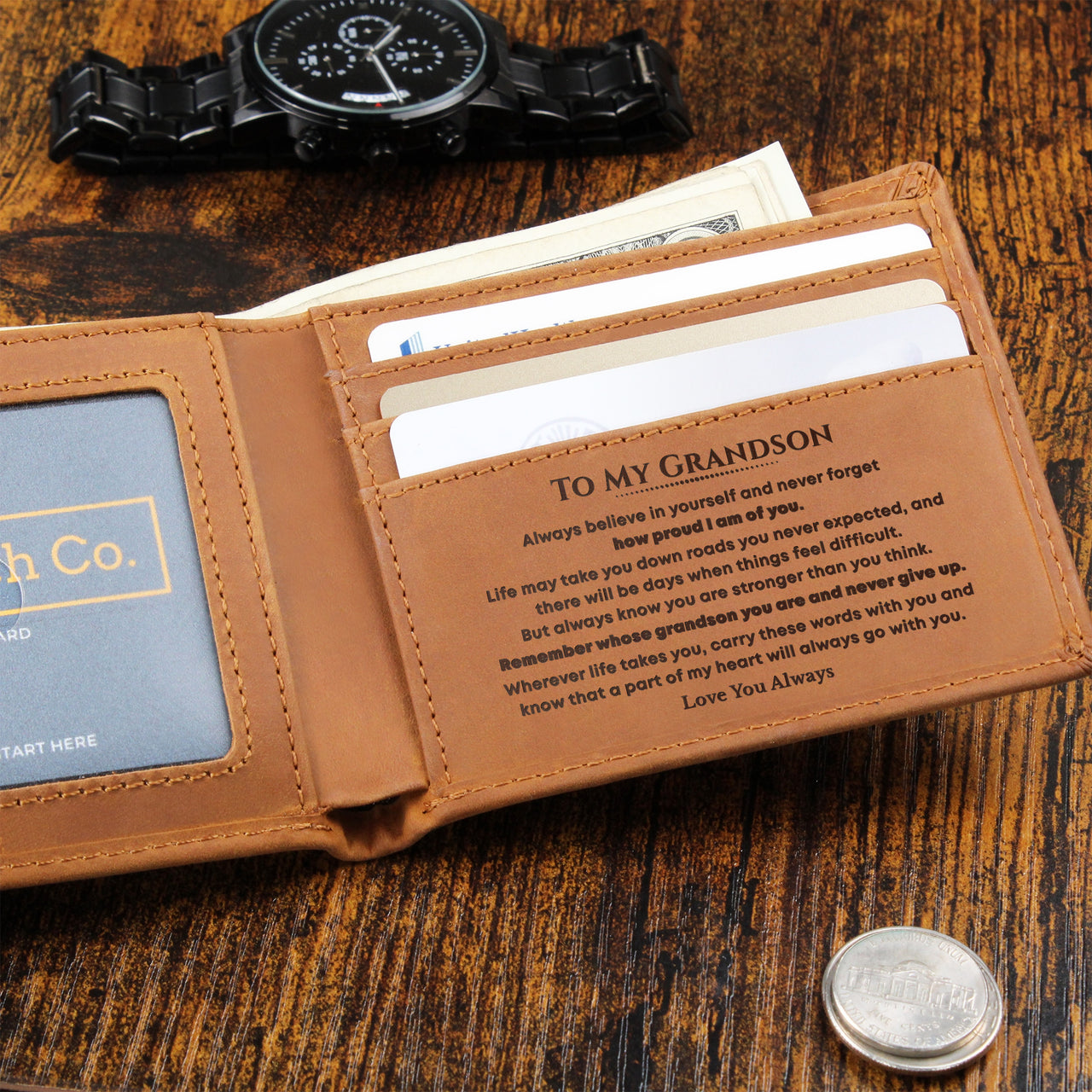 To My Grandson, Remember Whose Grandson You Are - Premium Leather Wallet (GS108)