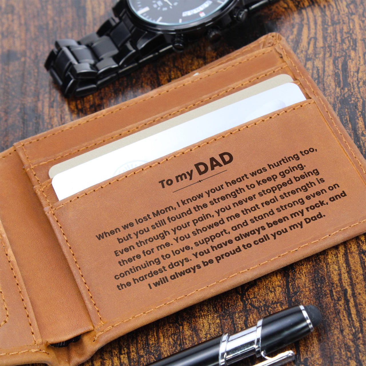 To My Dad, You Are My Rock - Leather Wallet (DAD07)
