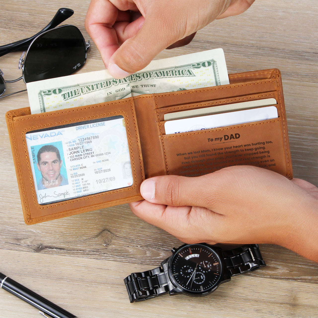 To My Dad, You Are My Rock - Leather Wallet (DAD07)