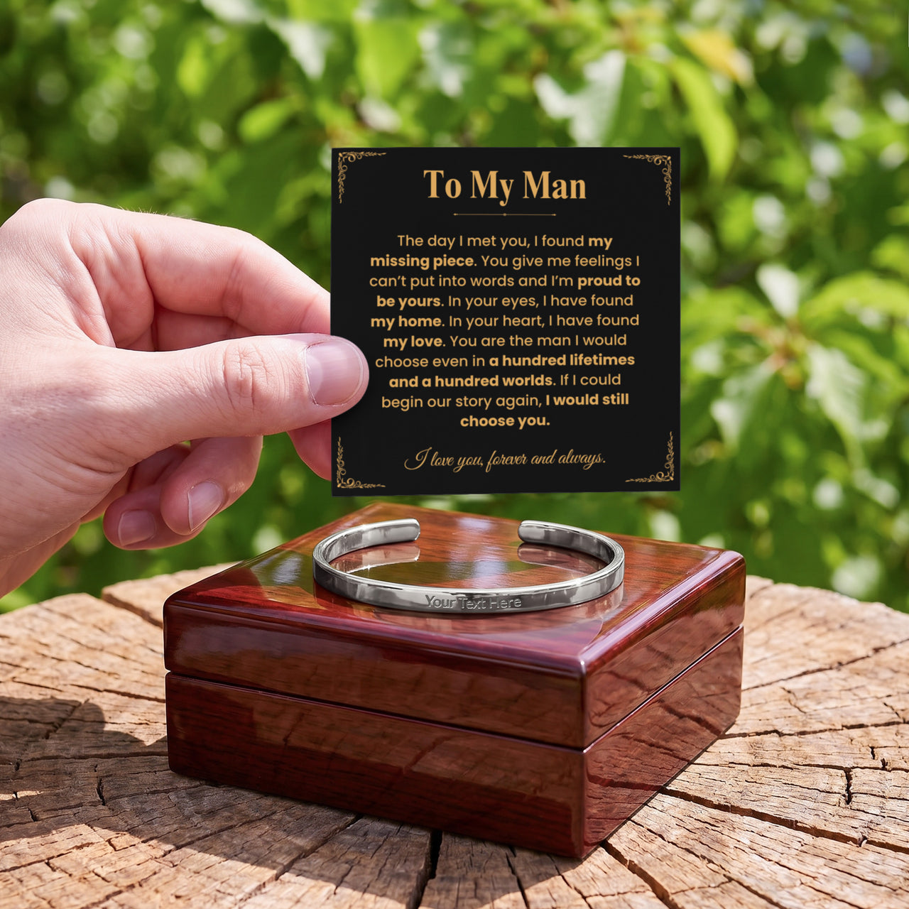 To My Man - Custom Engraved Cuff Bracelet Gift Set (M4)