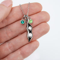 Thumbnail for Unbiological Sister Gift, Two Peas In A Pod Necklace with Birthstones