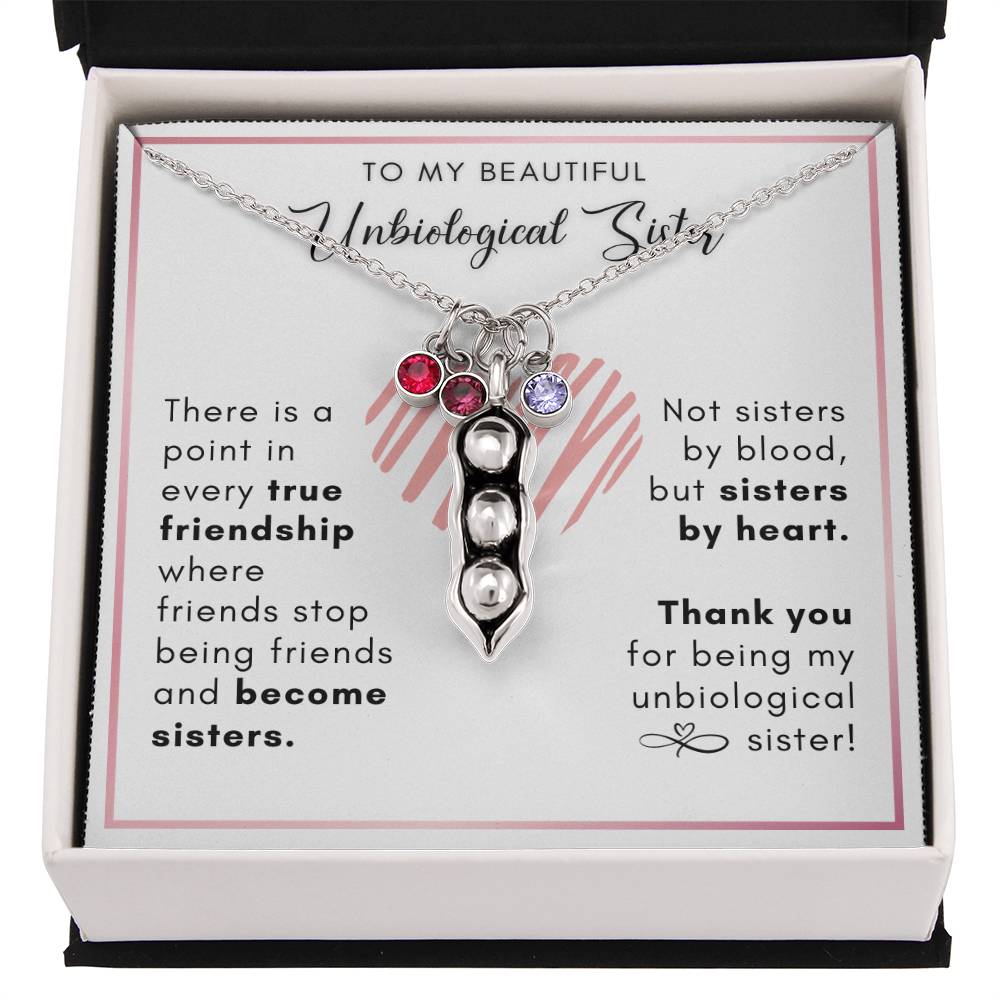 Unbiological Sister Gift, Two Peas In A Pod Necklace with Birthstones
