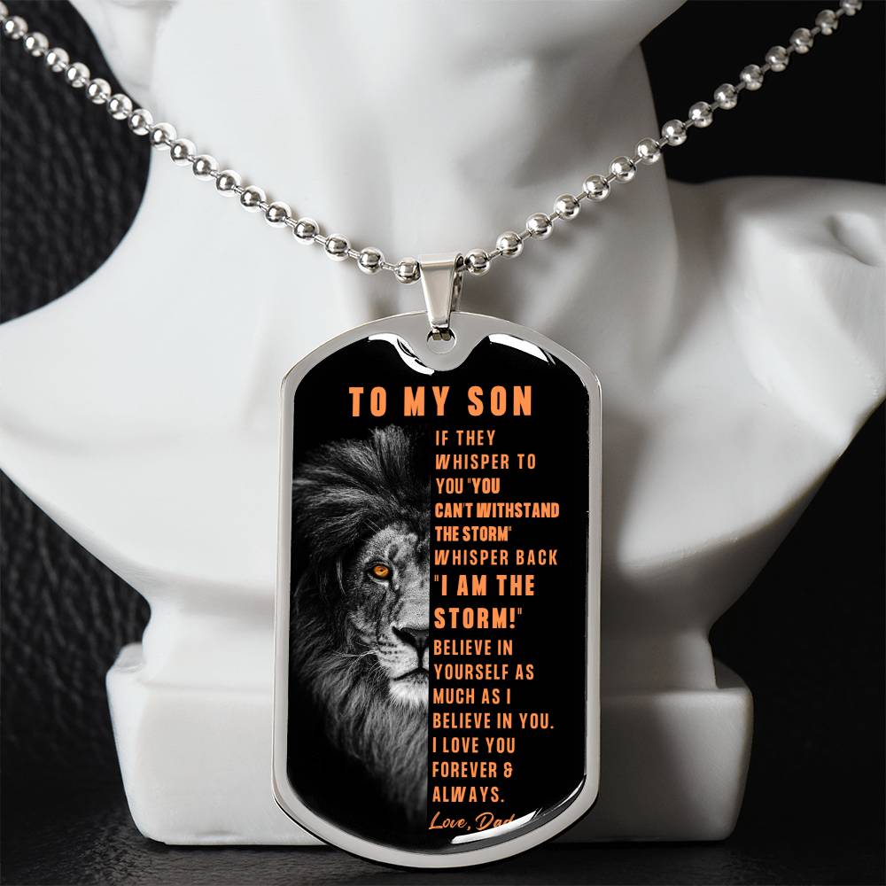 Dog Tag Pendant necklace with engraving. Gift for Son from mom or dad.