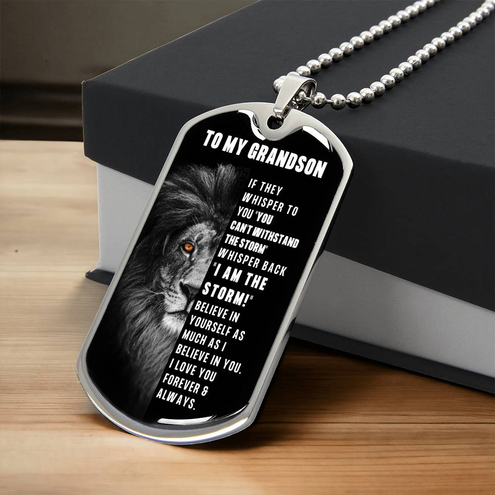 Grandson, Believe In Yourself - Luxury Dog Tag Necklace