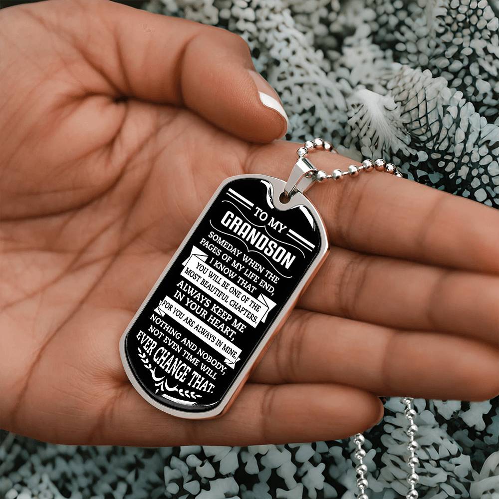 To My Grandson, Beautiful Chapters - Luxury Dog Tag Necklace