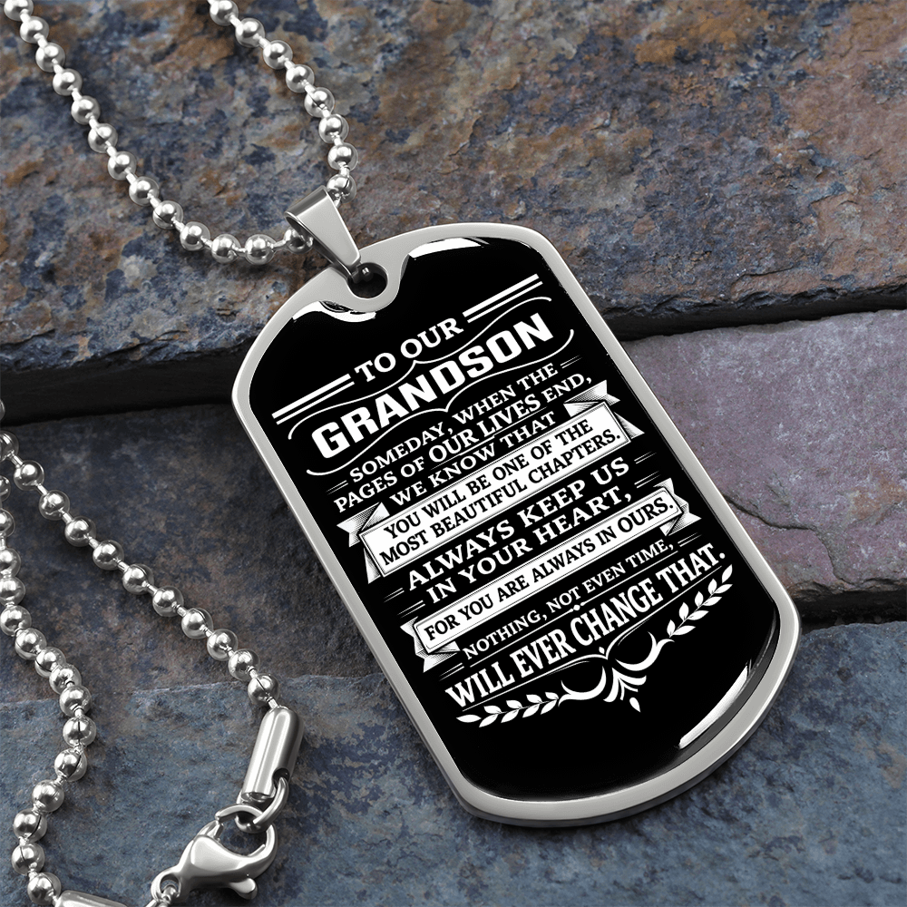 Dog Tag Pendant necklace with engraving. Gift for grandson from grandma or grandpa.