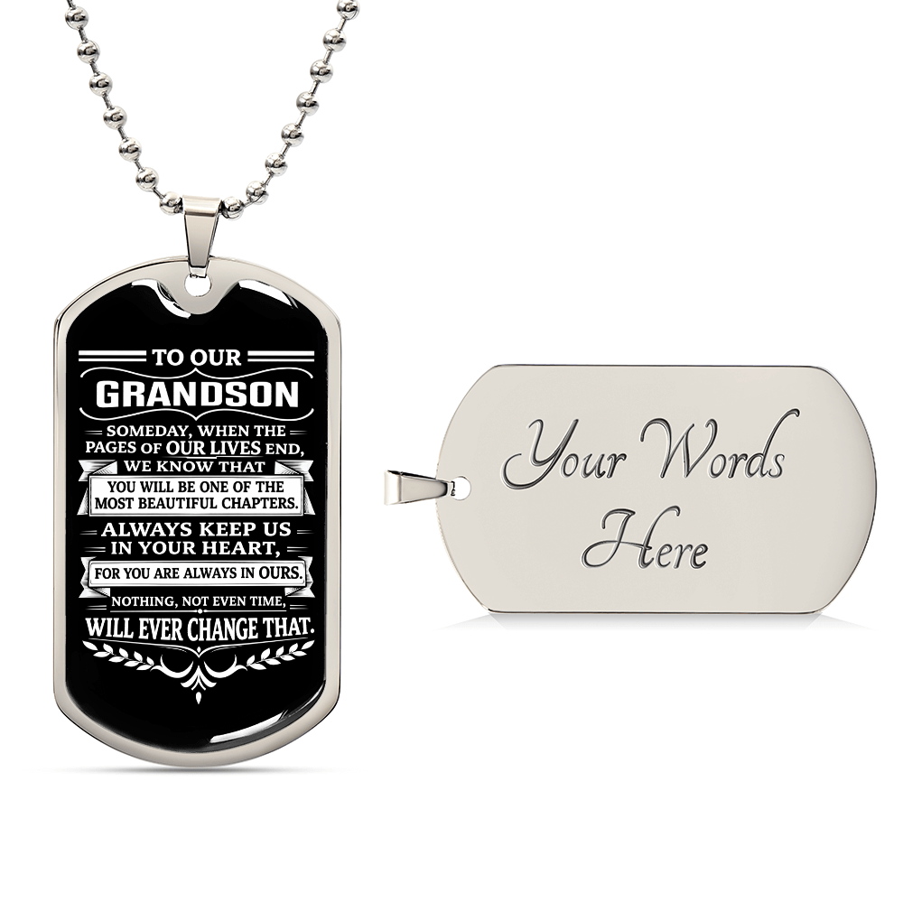 Dog Tag Pendant necklace with engraving. Gift for grandson from grandma or grandpa.