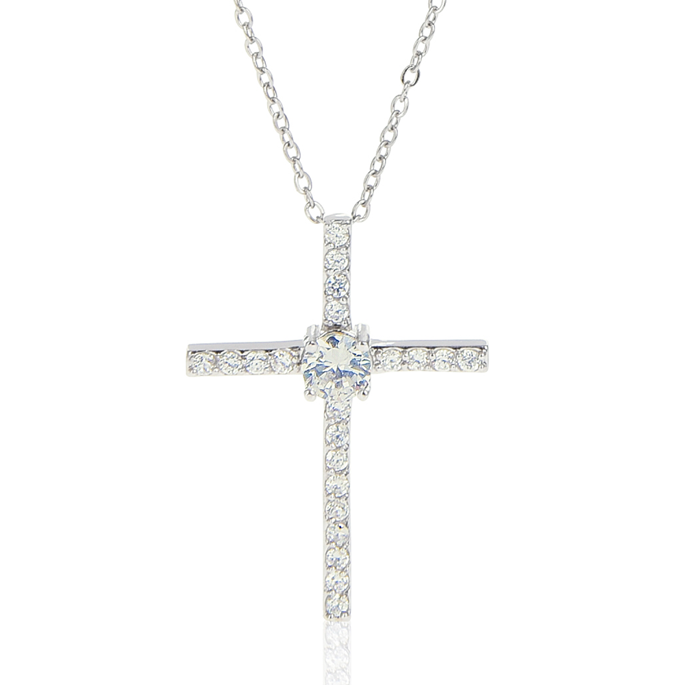 Daughter, Never Give Up - CZ Cross Necklace W/ Personalized Message Card
