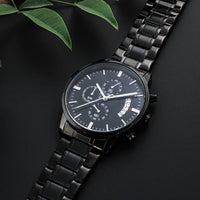 Thumbnail for Black wrist watch staineless steel water resistant. Gift for husband from wife