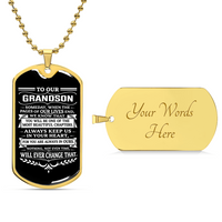 Thumbnail for Dog Tag Pendant necklace with engraving. Gift for grandson from grandma or grandpa.