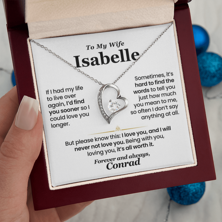 Romantic heart-shaped pendant necklace with sparkling cubic zirconia, in gift box with personalized message card – perfect christmas gift for wife from husband.