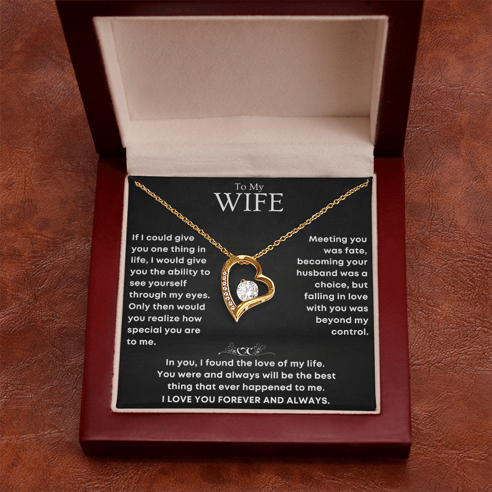 Romantic heart-shaped gold pendant necklace with sparkling cubic zirconia – perfect anniversary gift for wife from husband.