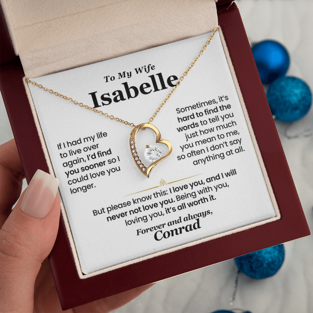 Romantic heart-shaped pendant necklace with sparkling cubic zirconia, in gift box with personalized message card – perfect christmas gift for wife from husband.