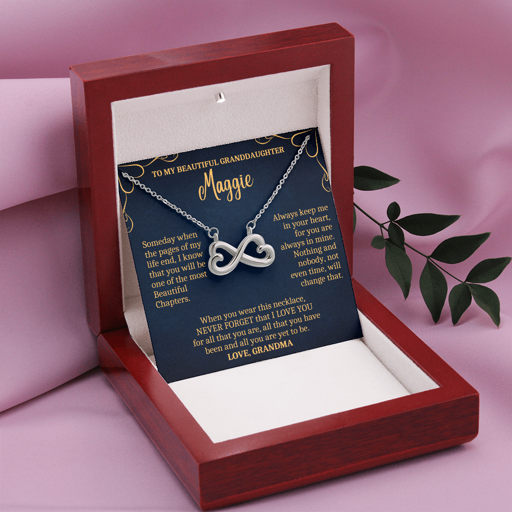 Granddaughter, Always Loving You - Infinity Hearts Necklace With Personalized Message Card (GD80-P)