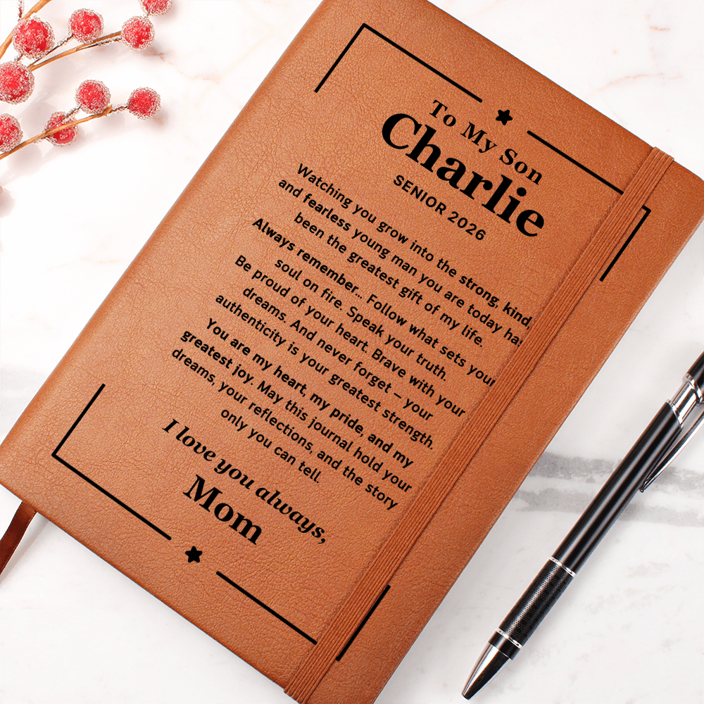 Leather journal with engraved cover – graduation gift for son to write his thoughts and prayers.