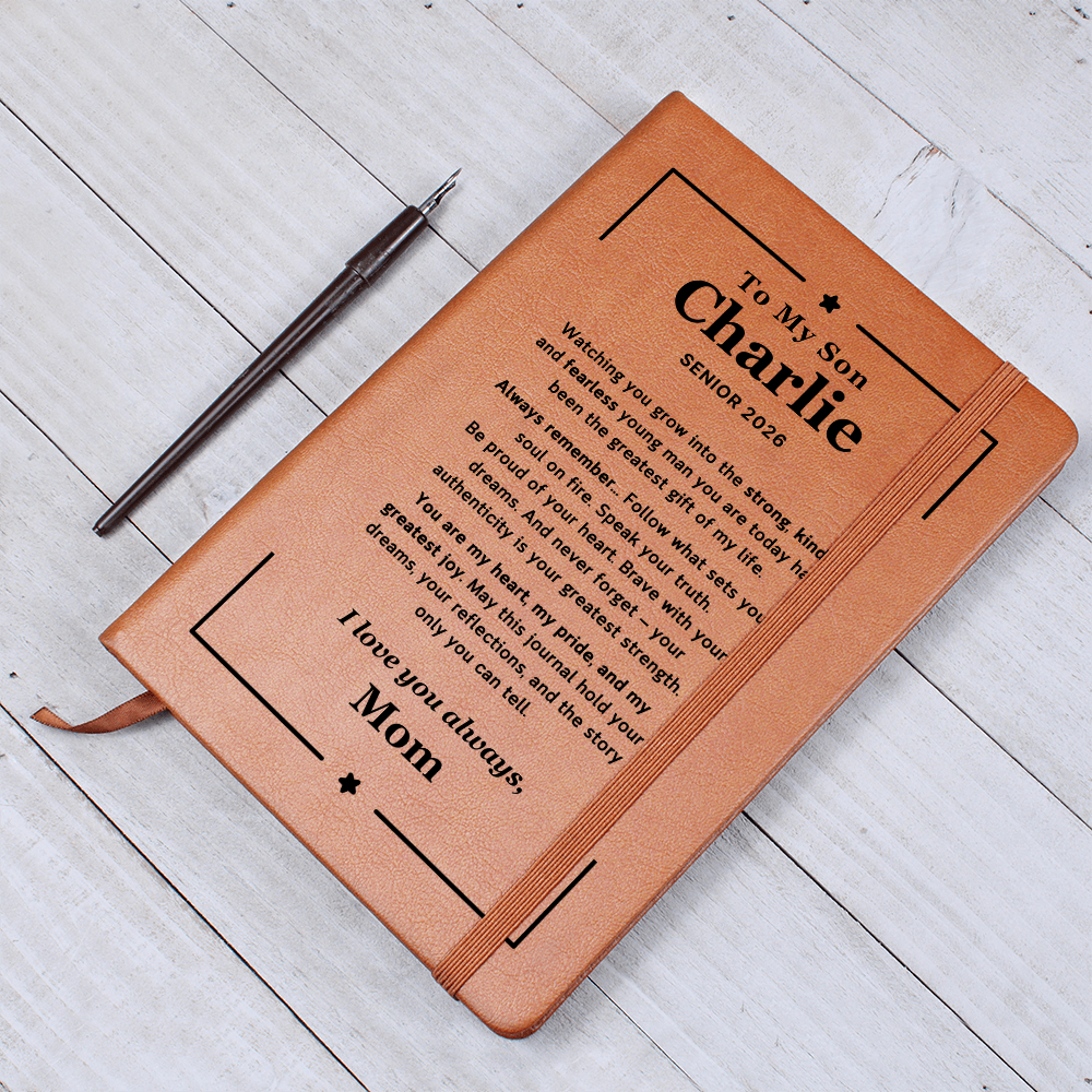 Leather journal with engraved cover – graduation gift for son to write his thoughts and prayers.