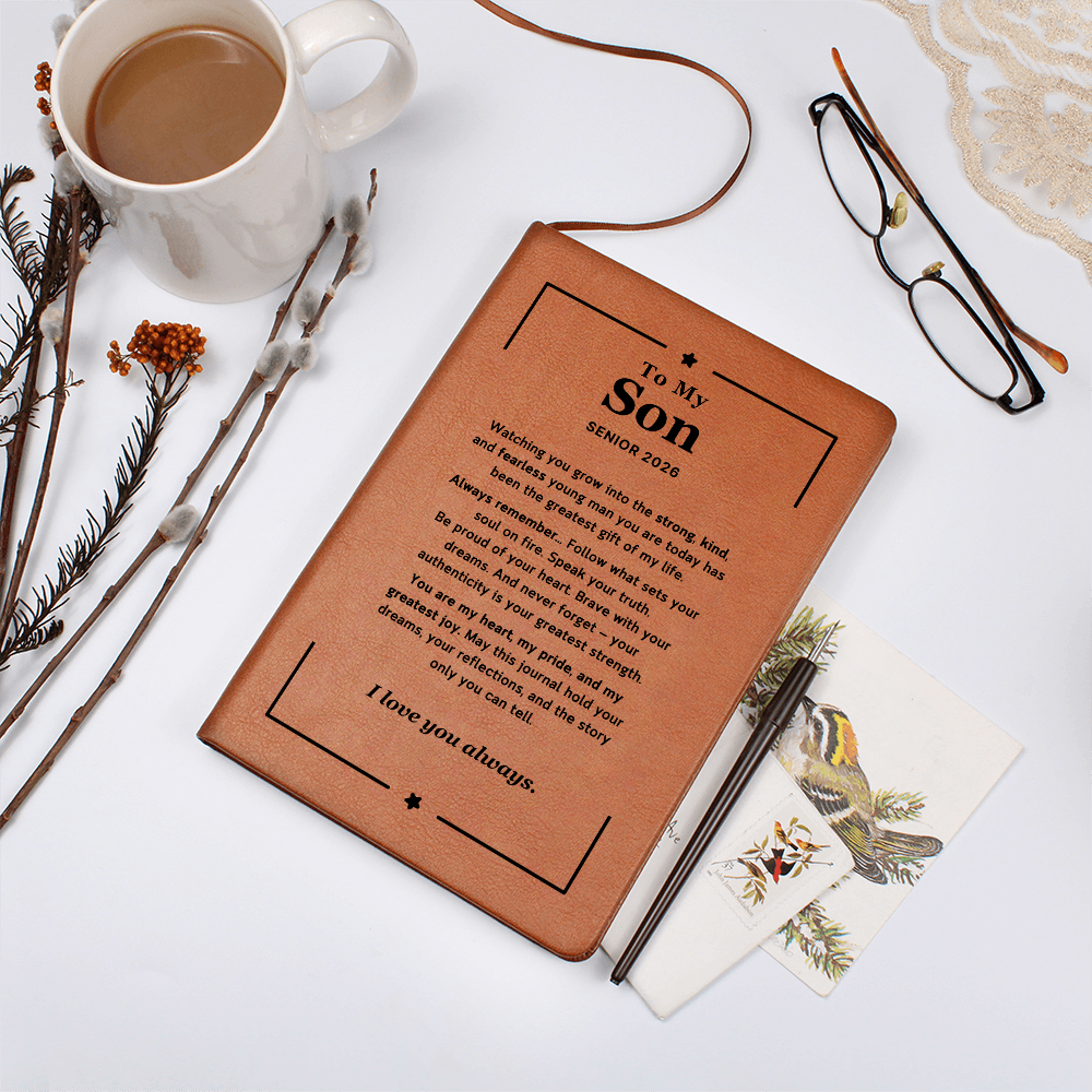 Leather journal with engraved cover – graduation gift for son to write his thoughts and prayers.