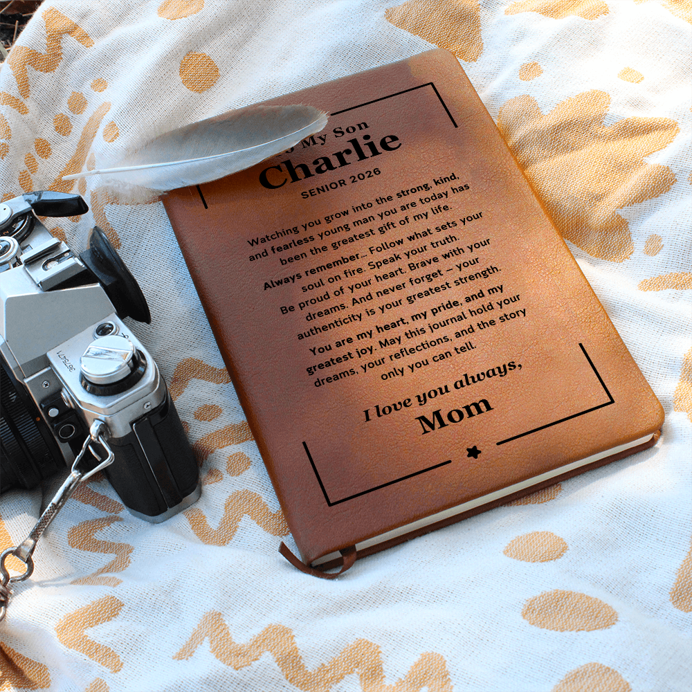Leather journal with engraved cover – graduation gift for son to write his thoughts and prayers.