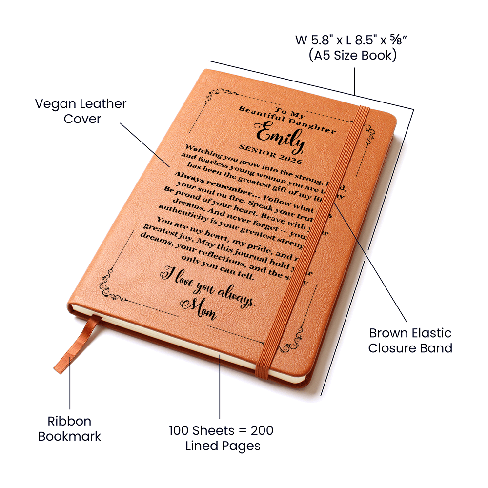 Leather journal with engraved cover – inspiring gift for daughter to write her thoughts and prayers.