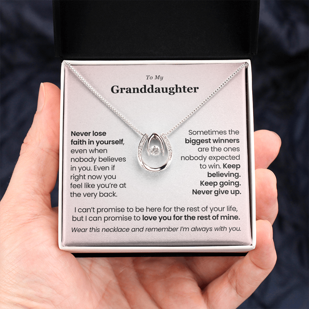 To My Granddaughter. Never Lose Faith. Lucky Horseshoe Necklace (GD123)