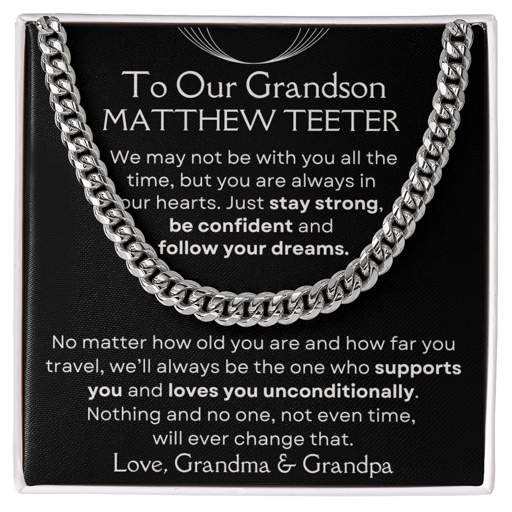 Grandson, Follow Your Dreams - Cuban Link Chain W/ Personalized Message Card - 01