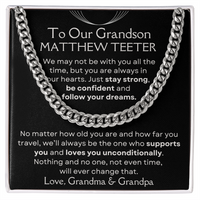 Thumbnail for Grandson, Follow Your Dreams - Cuban Link Chain W/ Personalized Message Card - 01