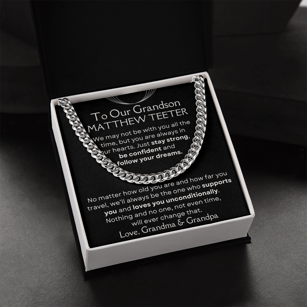 Grandson, Follow Your Dreams - Cuban Link Chain W/ Personalized Message Card - 01