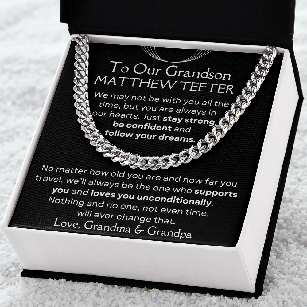 Grandson, Follow Your Dreams - Cuban Link Chain W/ Personalized Message Card - 01