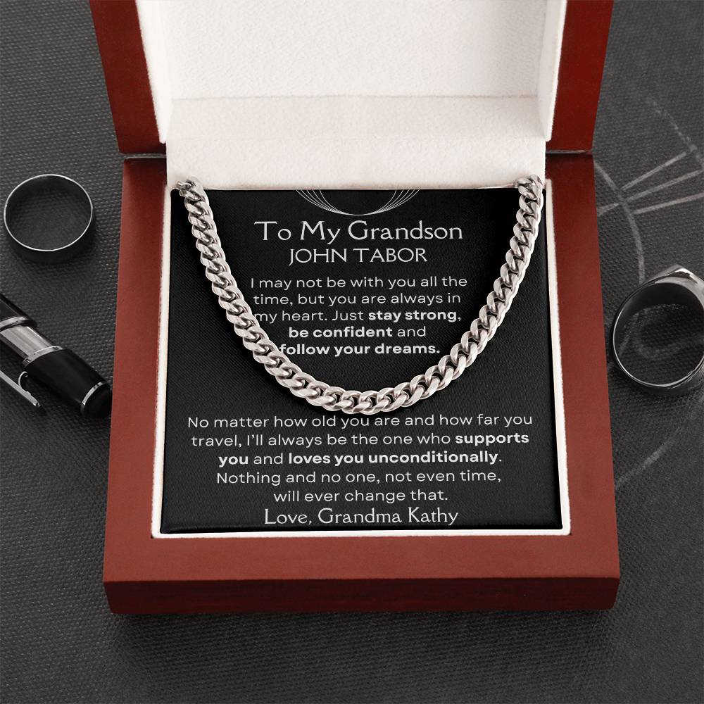 Grandson, Follow Your Dreams - Cuban Link Chain W/ Personalized Message Card
