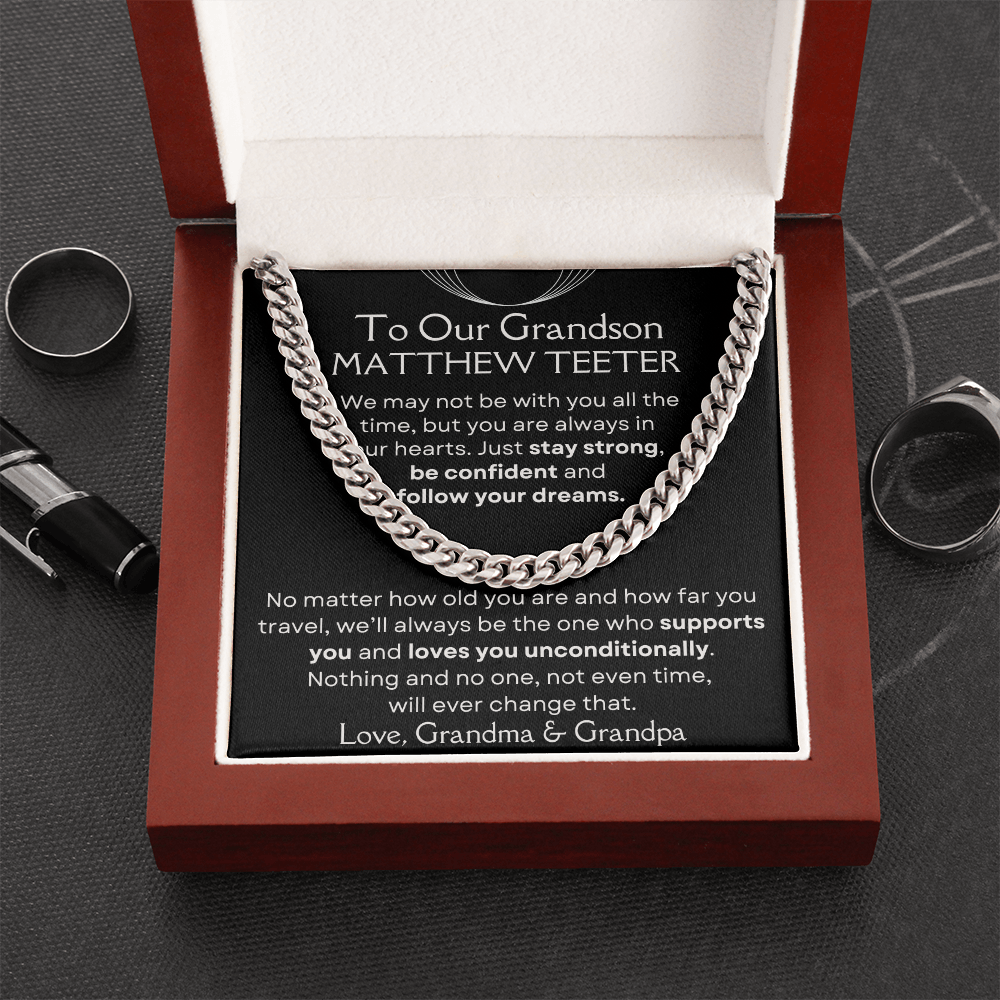Grandson, Follow Your Dreams - Cuban Link Chain W/ Personalized Message Card - 01