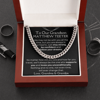 Thumbnail for Grandson, Follow Your Dreams - Cuban Link Chain W/ Personalized Message Card - 01