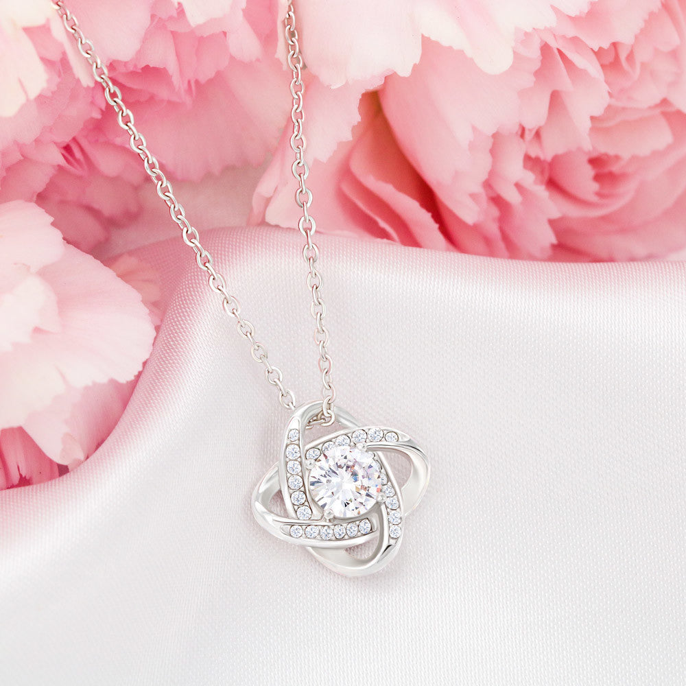 Granddaughter, Never Give Up  - Love Knot Necklace with Personalized Message Card (GD90-P)