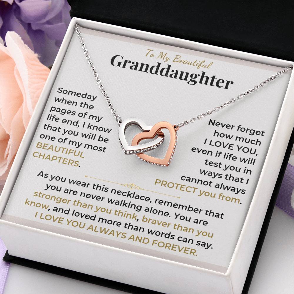 To My Granddaughter - Interlocking Gold Hearts Necklace Gift Set (GD132)