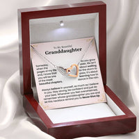 Thumbnail for Interlocking hearts necklace gift for granddaughter displayed in a luxury gift box with heartfelt message card about confidence, love, and never giving up – perfect sentimental gift from grandparent.
