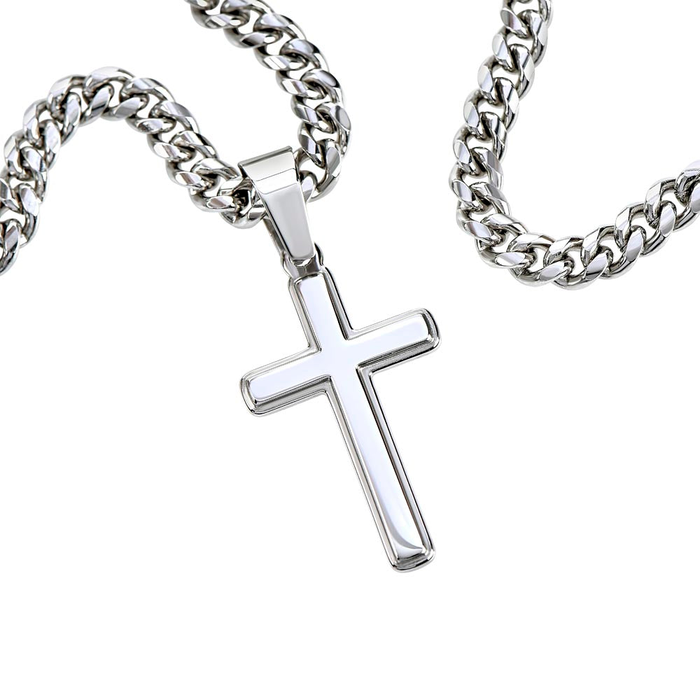 Son, Faith - Cuban Chain Cross Necklace w/ Personalized Message Card